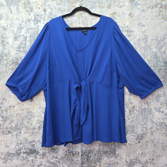 Torrid Blouse Womens 4X Blue Tie Front 3/4 Sleeve Plus Size Flowy Top Casual - Picture 1 of 11